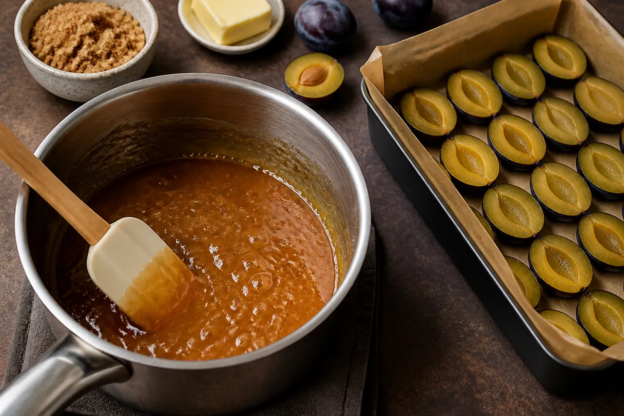 caramel pentru prăjitură răsturnată cu prune