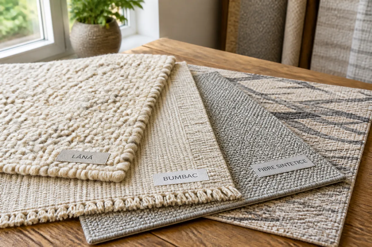 materiale covoare comparație lână bumbac fibre sintetice