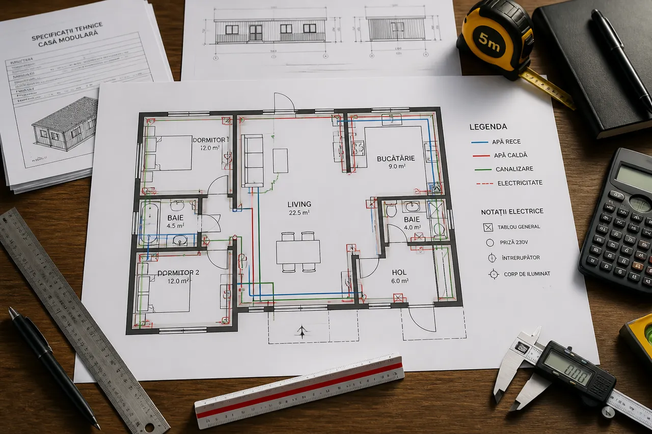 plan utilități casă modulară