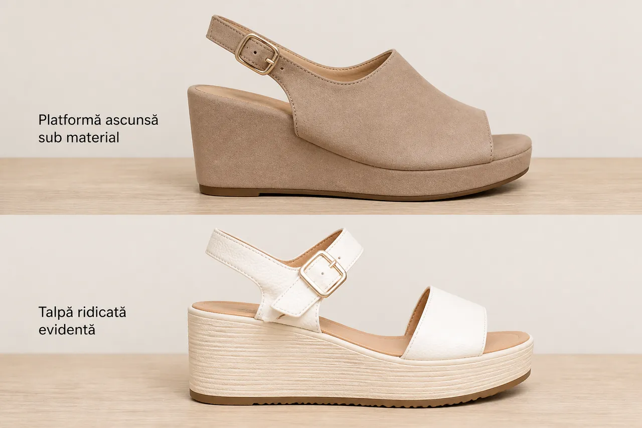 platformă ascunsă și platformă vizibilă la sandale