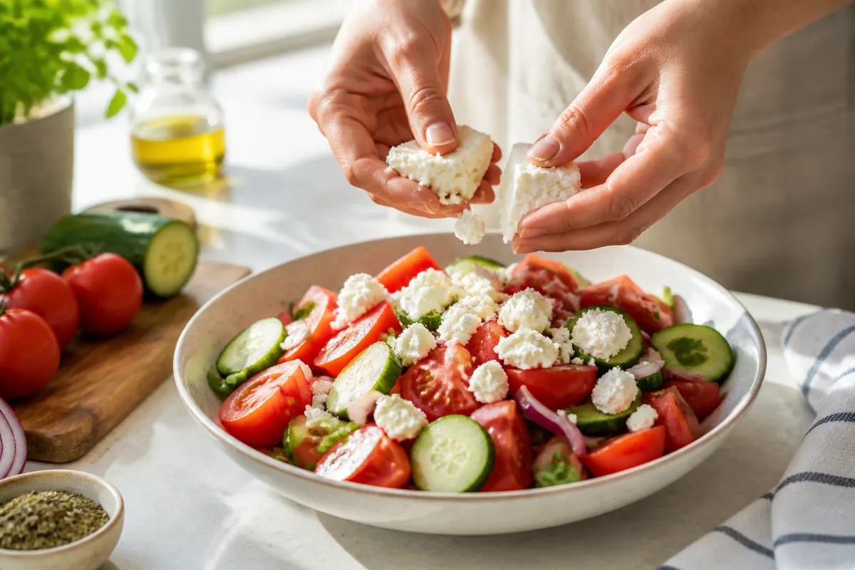 textură brânză feta salată vară