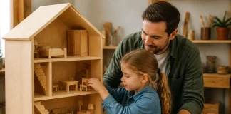 Casa de păpuși construită pentru joacă sigură și creativă