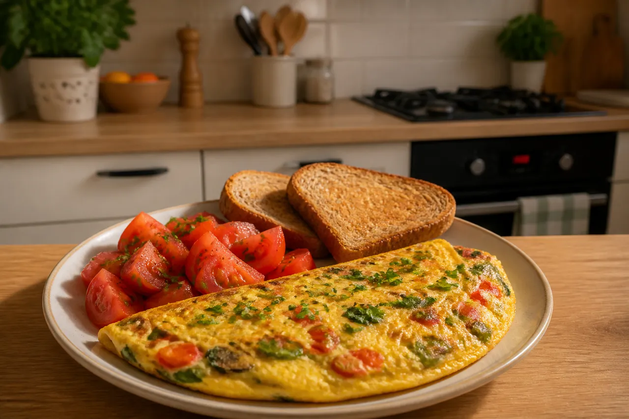 omletă rapidă cu legume și brânză