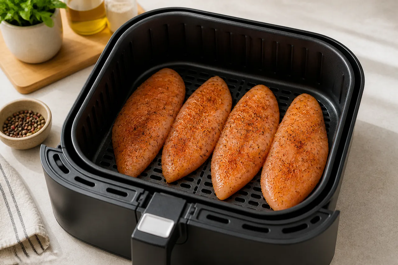 piept de pui la airfryer pregătit pentru gătire