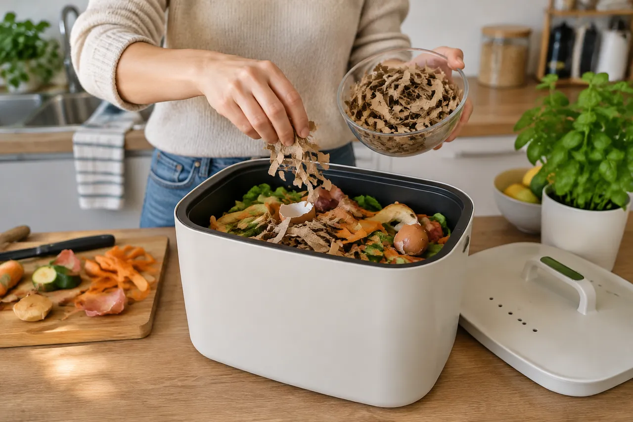 echilibru între resturi umede și uscate în compost
